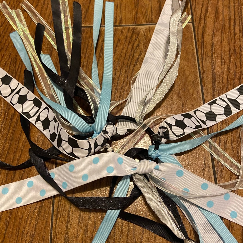 Handmade soccer ribbon hair tie